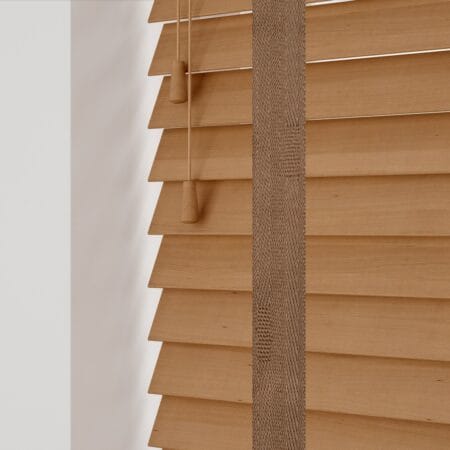 Honey Wooden Blind with Toffee Tapes