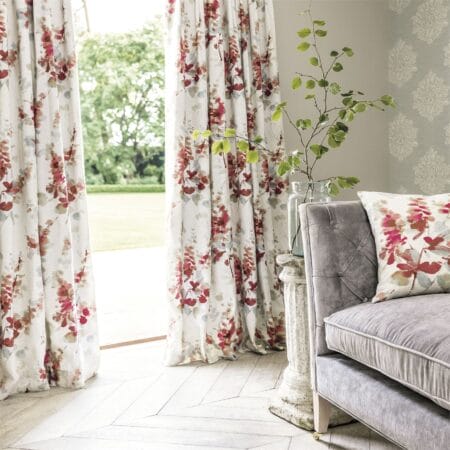 Sanderson Delphiniums Coral Curtains