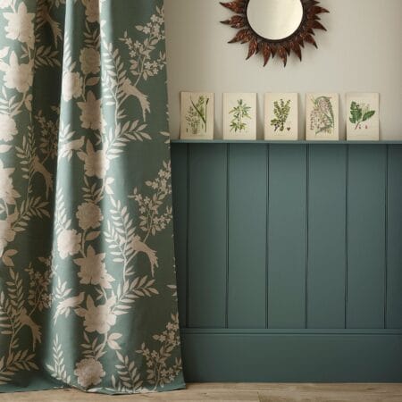 Sarah Hardaker Chinoiserie After Dark Smoky Green Curtains
