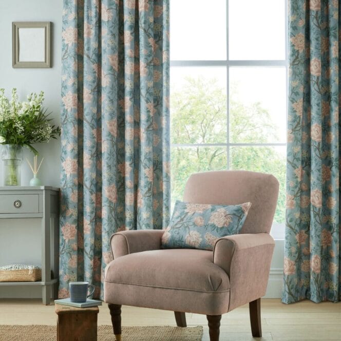 Laura Ashley tapestry floral chenille blush Curtains