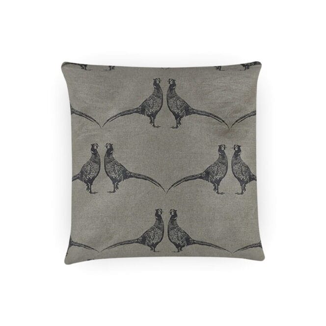 Barneby Gates Pheasant charcoal on natural cushion