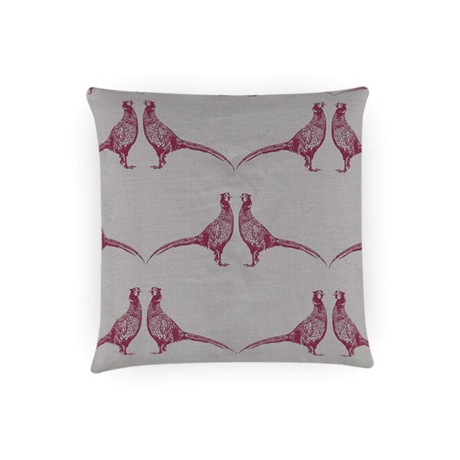 Barneby Gates Pheasant pink on cream cushion