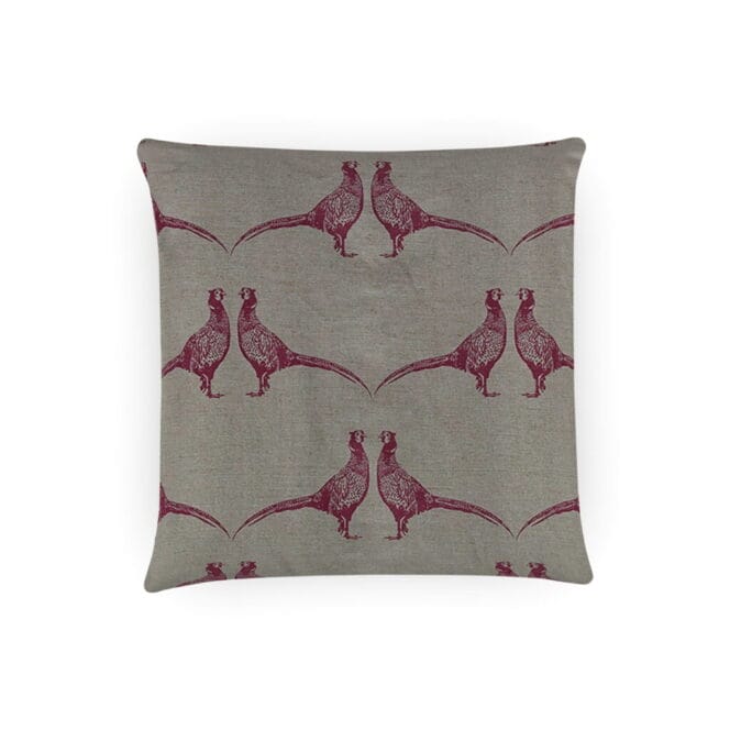 Barneby Gates Pheasant pink on natural cushion