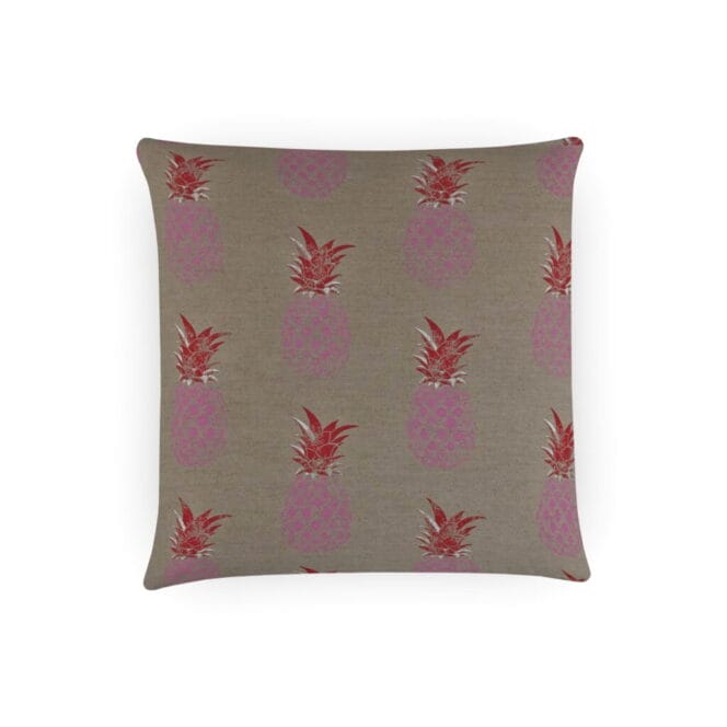 Barneby Gates Pineapple Pink and Red on Natural Cushion