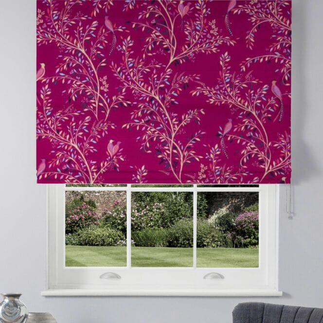 Sara Miller Birds of Paradise Velvet Fuschia Roman Blind