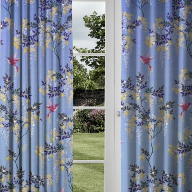 Sara Miller Hummingbird Velvet Cornflower Blue curtain