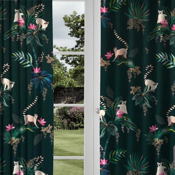 sara miller Lemur Velvet Forest Green Curtain