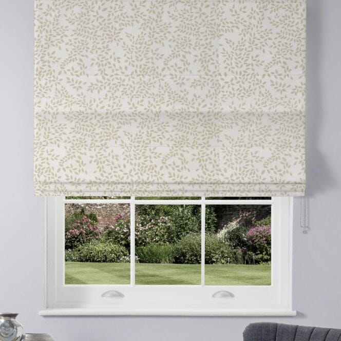 Sara Miller Metallic Leaves Oyster Roman Blind