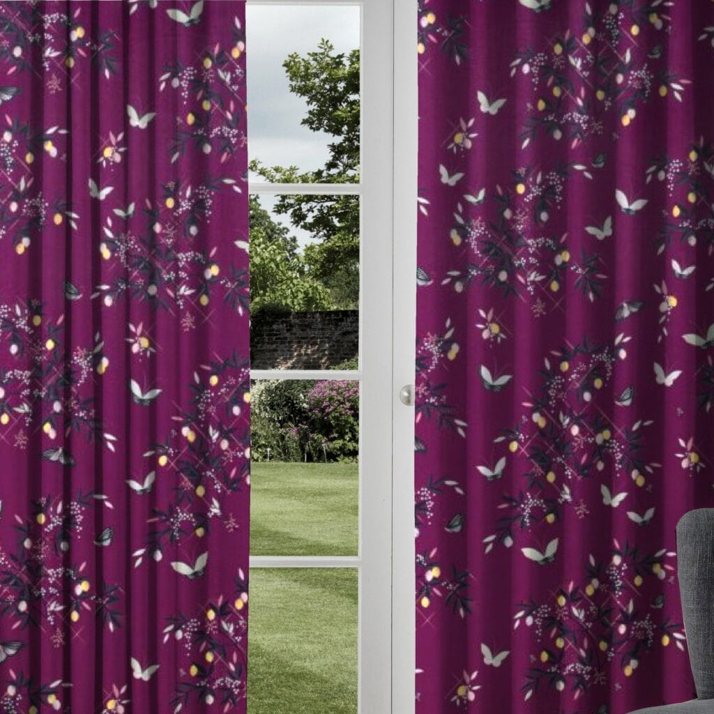 Sara Miller Butterflies and Trellis Velvet Purple Curtains Sewing House
