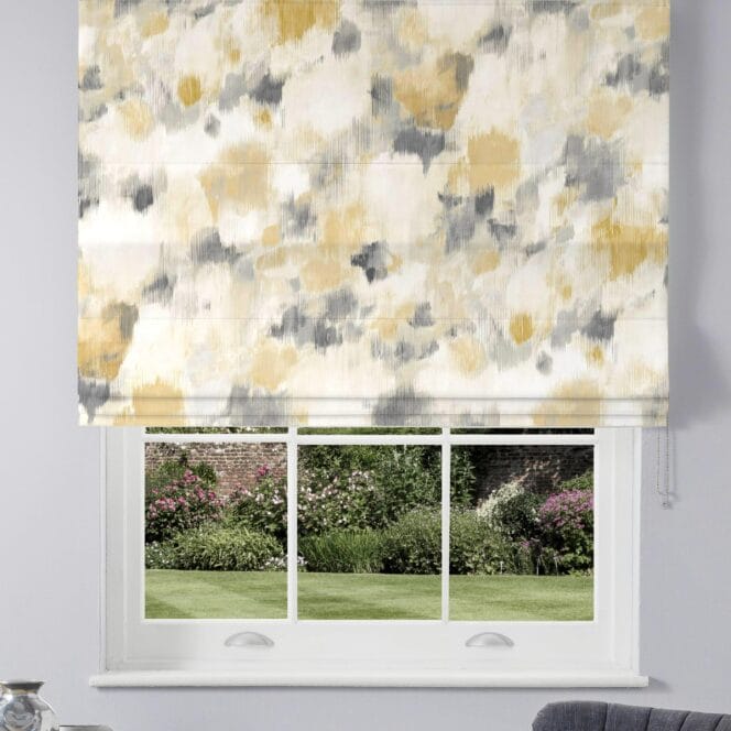 Harlequin Exuberance Ochre Charcoal Roman Blind