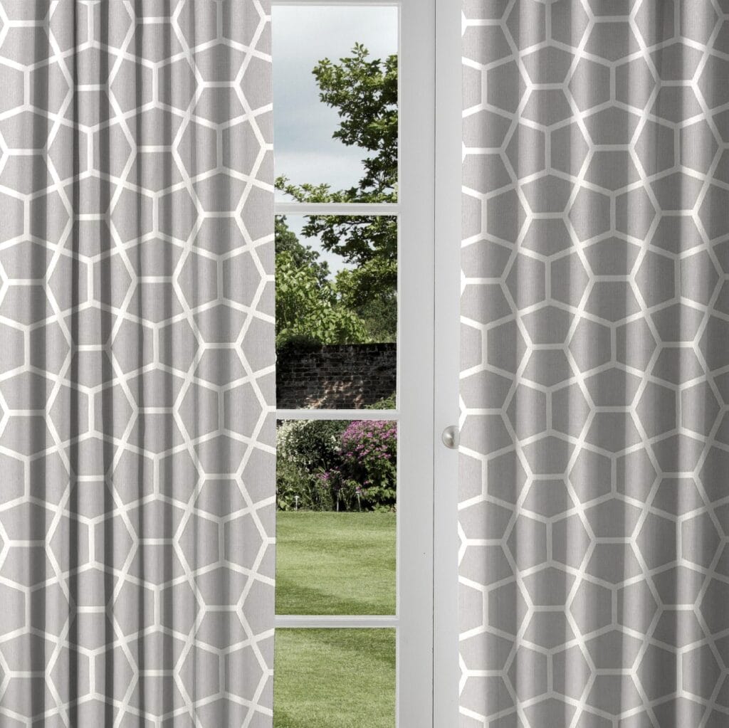 Harlequin glyptic titanium curtain