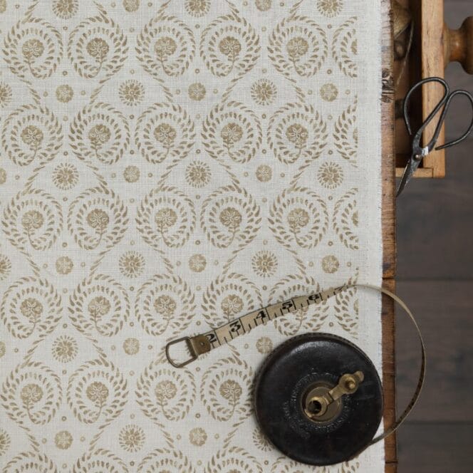 Zaatar Wheat on Cream Linen Peony & Sage Roman Blind