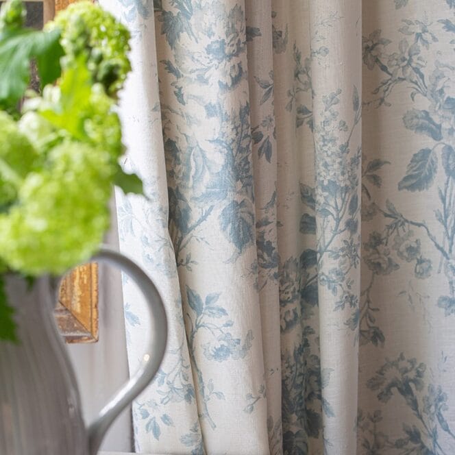 Cabbages & Roses Alderney Blue on White Curtain