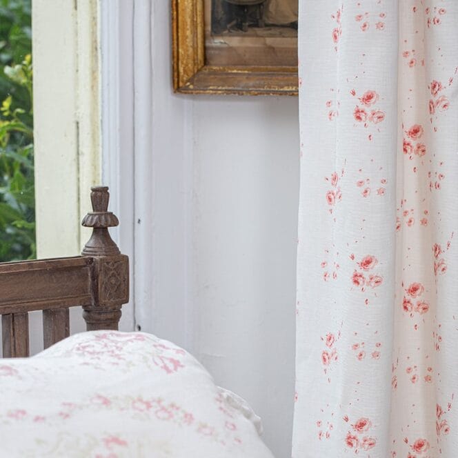 Cabbages & Roses Catherine Rose Pink on White Curtains