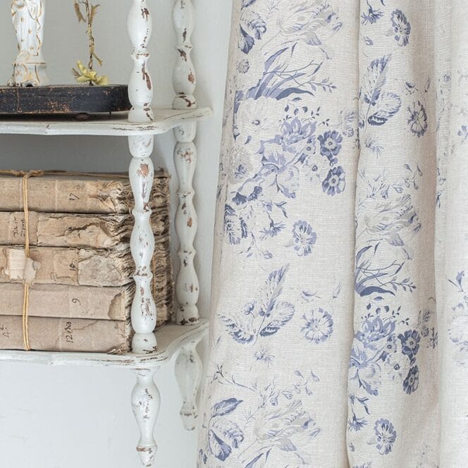 Cabbages & Roses Constance Navy on Natural Curtain