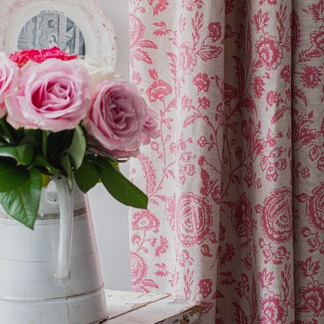 Cabbages & Roses Provence Toile Berry Red on Natural Curtain