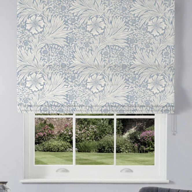 Morris & Co Marigold Blue Ivory Roman Blind