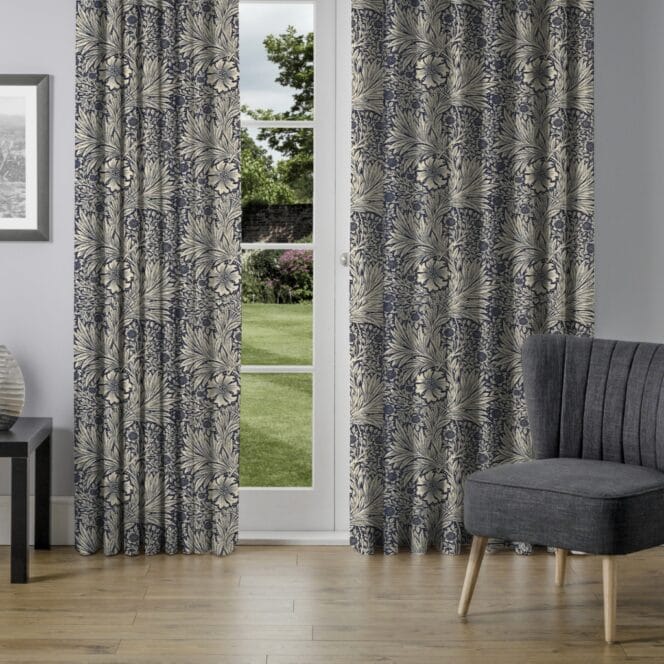Morris & Co Marigold Indigo Linen Curtains