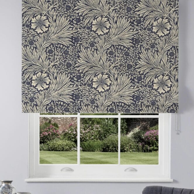 Morris & Co Marigold Indigo Linen Roman Blind