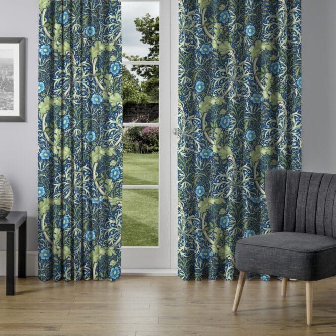 Morris & Co Morris Seaweed Cobalt Thyme Curtains