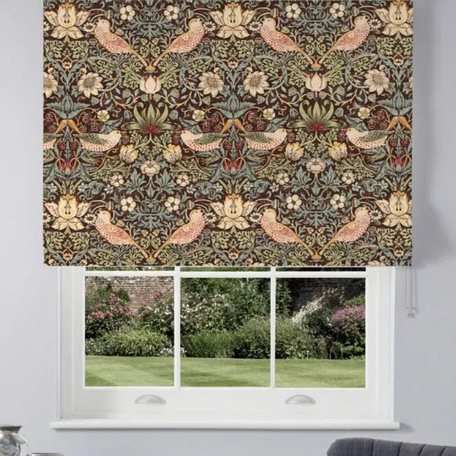 Morris & Co Morris Strawberry Thief Chocolate Slate Roman Blind