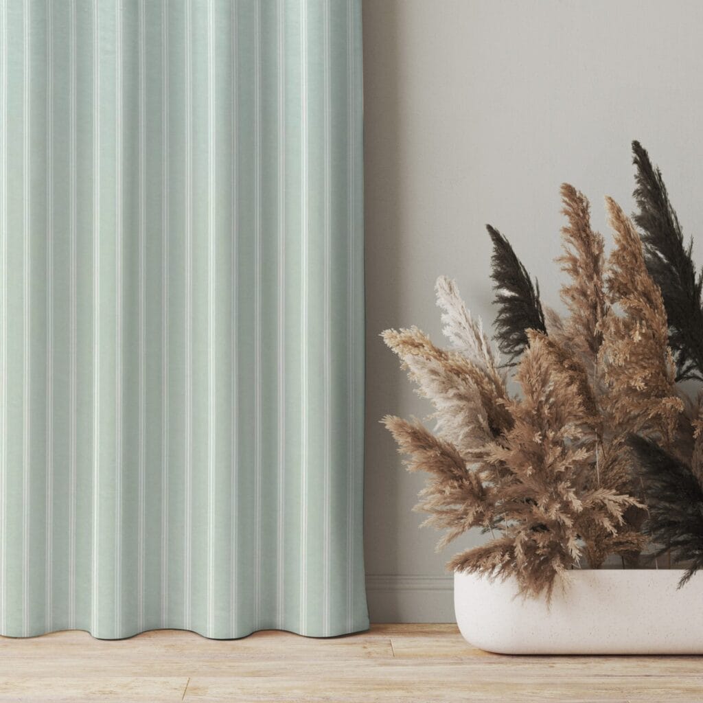 Laura Ashley Burnsall Stripe Smoke Green Curtains | Sewing House