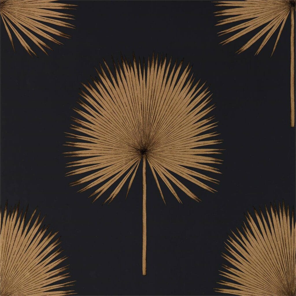 Sanderson Fan Palm Charcoal Gold Wallpaper