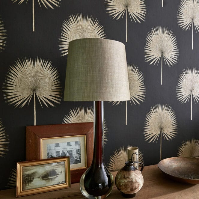 Sanderson Fan Palm Charcoal Gold Wallpaper