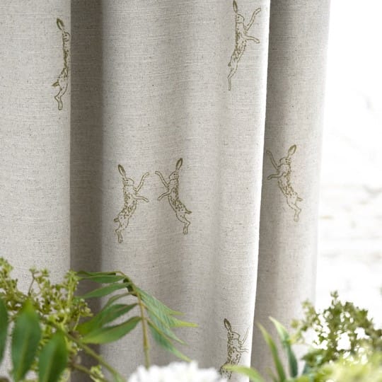 Sophie Allport Boxing Hares Stone Linen Curtains