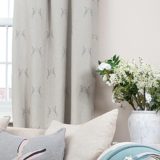 Sophie Allport Boxing Hares Duckegg Linen Curtains