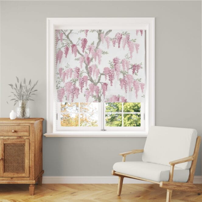 Laura Ashley Wisteria Coral Pink Roman Blind