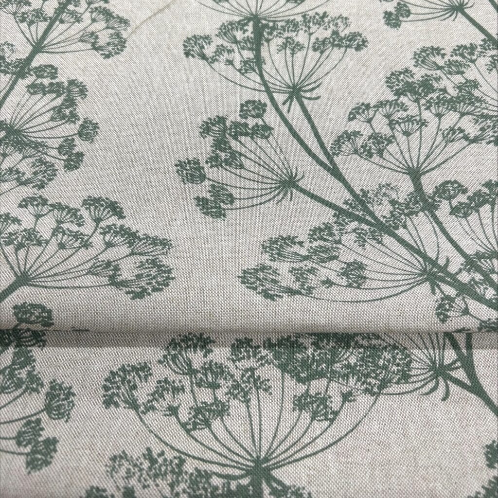 Sewing House Cow Parsley Apple Green on Natural Roman Blind