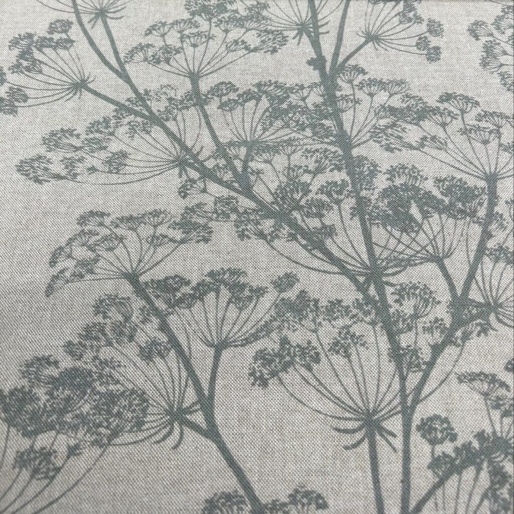 Sewing House Cow Parsley Duck Egg on Natural Fabric Sewing House Cow Parsley Duck Egg on Natural Fabric