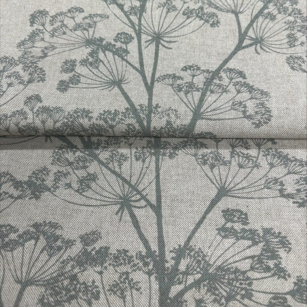 Sewing House Cow Parsley Duck Egg on Natural Fabric Sewing House Cow Parsley Duck Egg on Natural Fabric