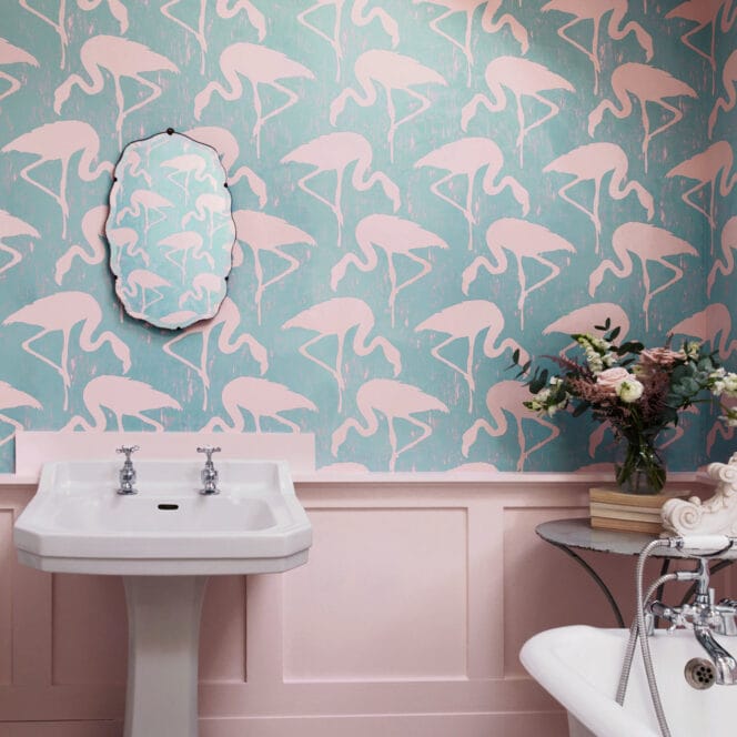 Sanderson Flamingos Turquiose Pink Wallpaper