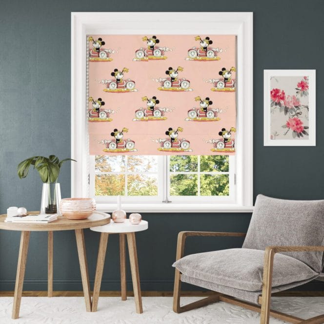 Disney Homes x Sanderson Minnie on the Move Candy Floss Roman Blind