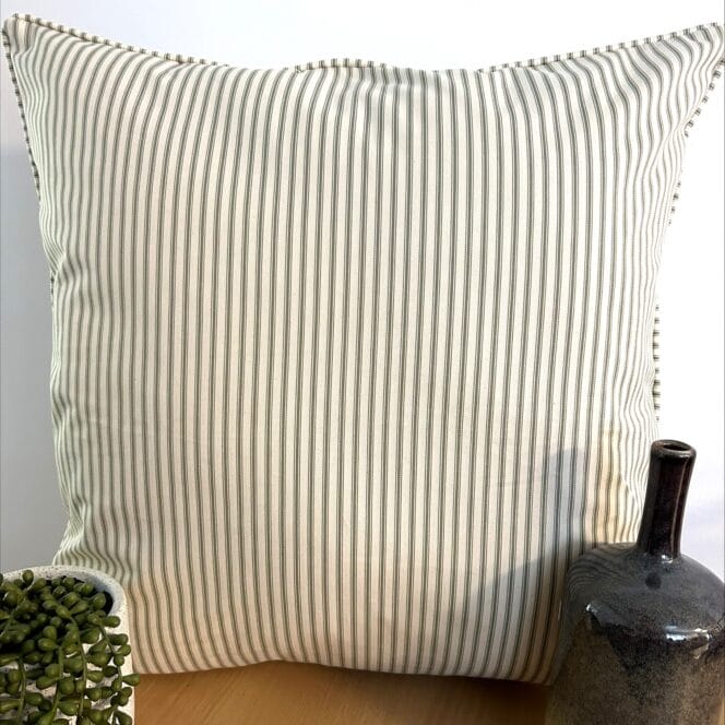 Ian Mankin Skinny Ticking Stripe Sage Cushion