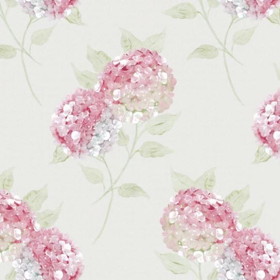 Meg Morton Hydrangea Linen Pastel Pink on Mist Roman Blind Meg Morton Hydrangea Linen Pastel Pink on Mist Roman Blind