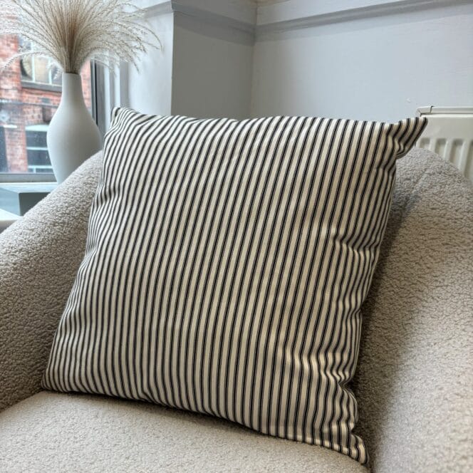 Ian Mankin Skinny Ticking Stripe Black Cushion