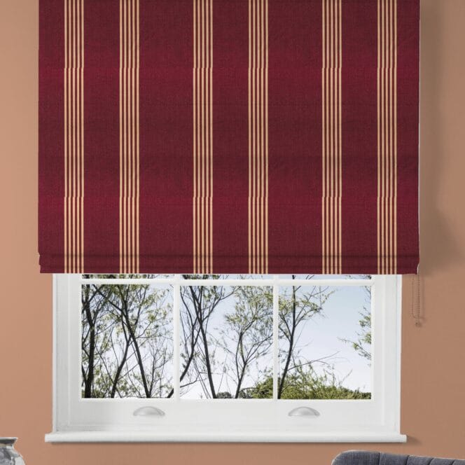 Ian Mankin Canvas Stripe Antique Claret Roman Blind