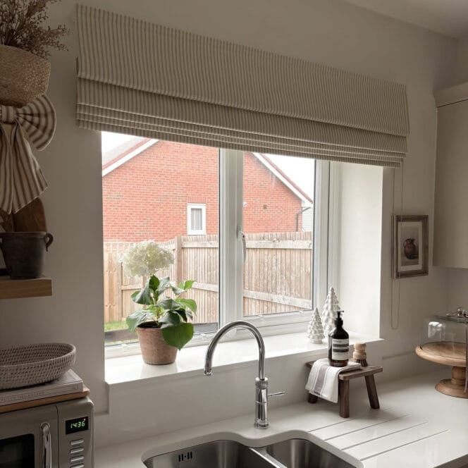 Sewing House Ticking Stripe Sage Roman Blind Sewing House Ticking Stripe Sage Roman Blind