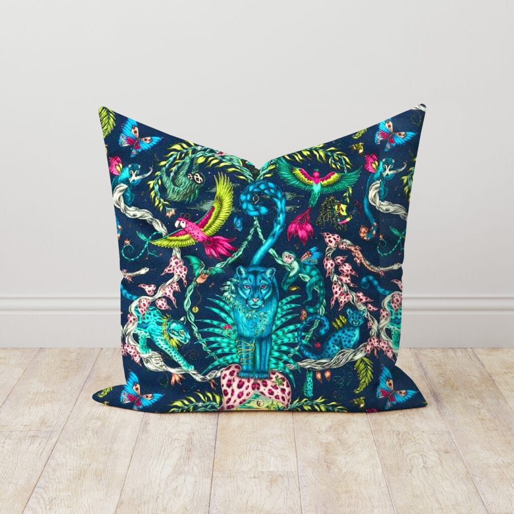 Emma J Shipley Bosque Dreams Velvet Navy Cushion