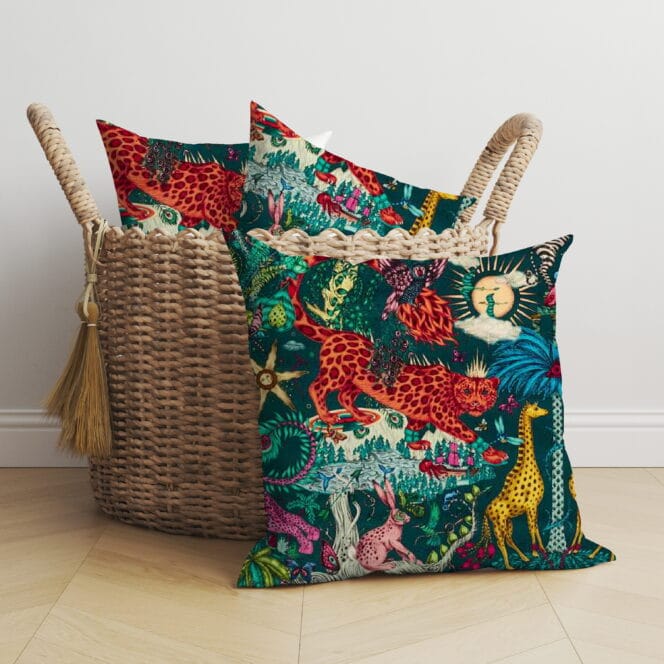 Emma J Shipley Paradise Lost Velvet Teal Cushion