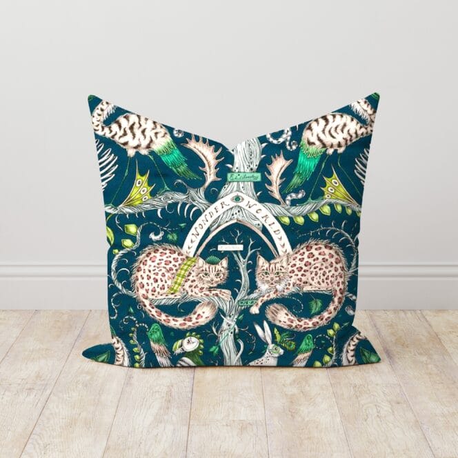 Emma J Shipley Wonder World Velvet Teal Cushion