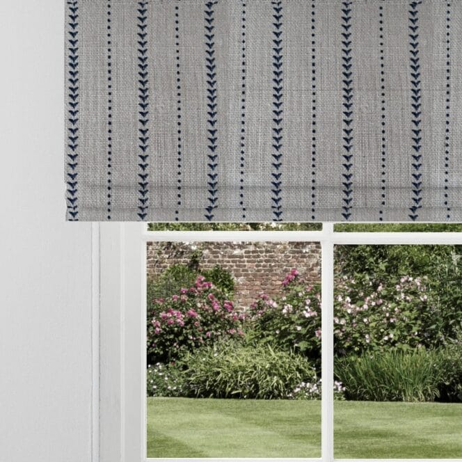 Peony and Sage Napoli Stripe Squid Ink Blue Roman Blind