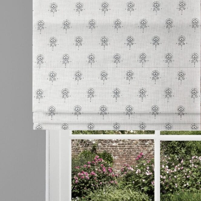 Peony and Sage Ottillie Sprigs Charcoal on Ivory Linen Roman Blind