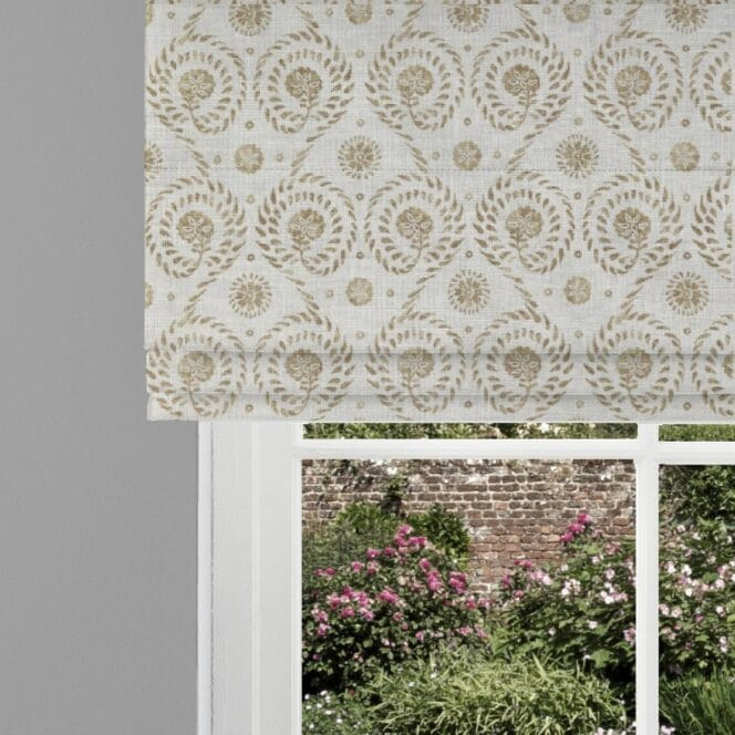 Zaatar Wheat on Cream Linen Peony & Sage Roman Blind