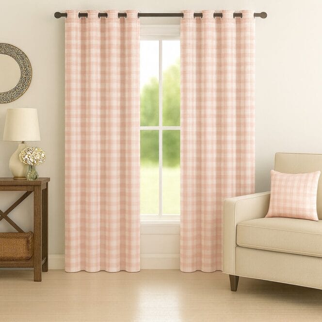 Ian Mankin Suffolk Check Pink Curtains