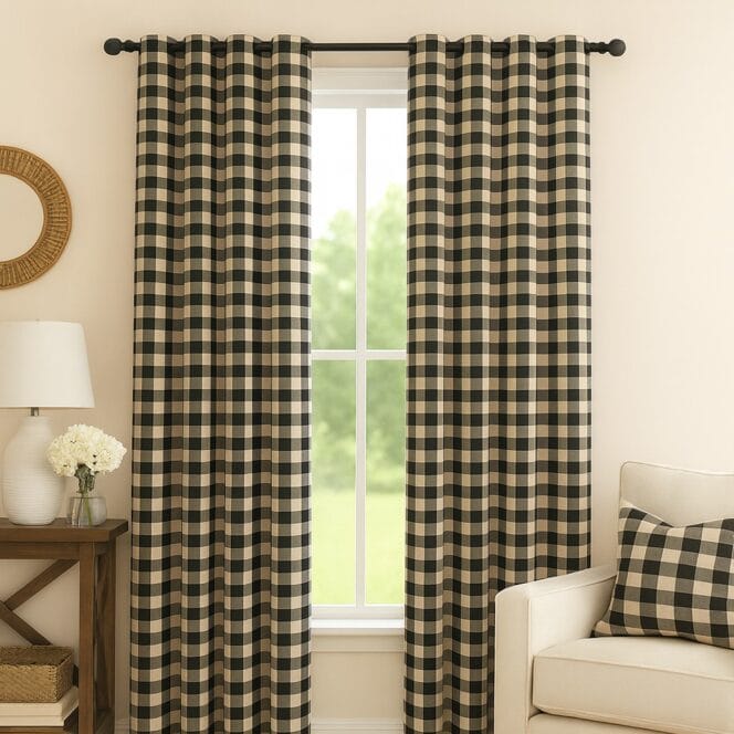 Ian Mankin Suffolk Check Black Curtains