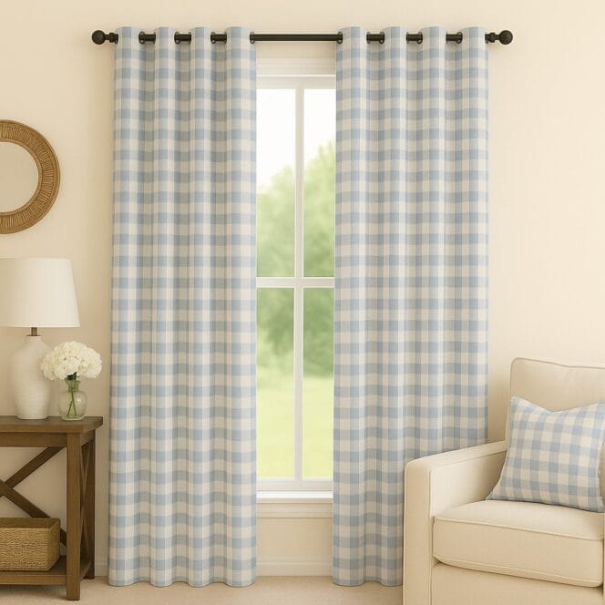 Ian Mankin Suffolk Check Bluebell Curtains